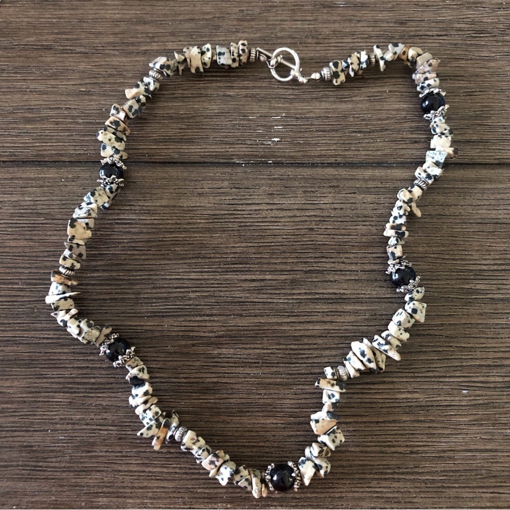Handmade Dalmatian stone beaded necklace